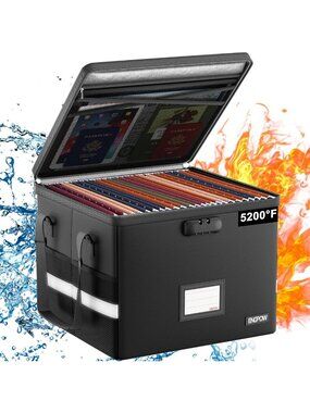 Fireproof Document Box with Lock | Heat Insulated Collapsible File Organizer